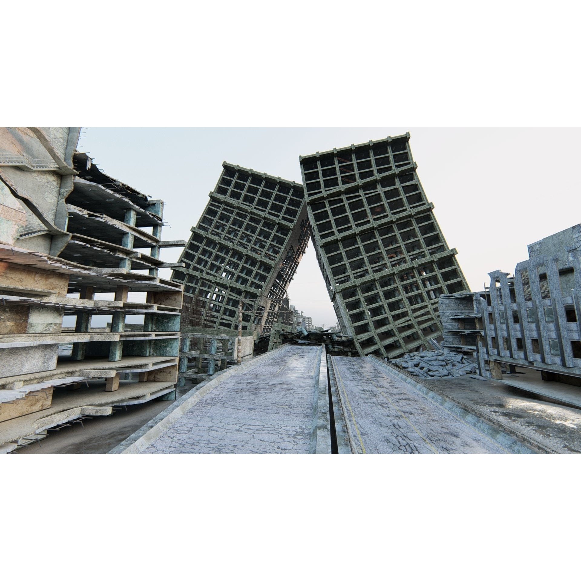 Ruined Cityscape - Game-Ready 3D Model - View 10