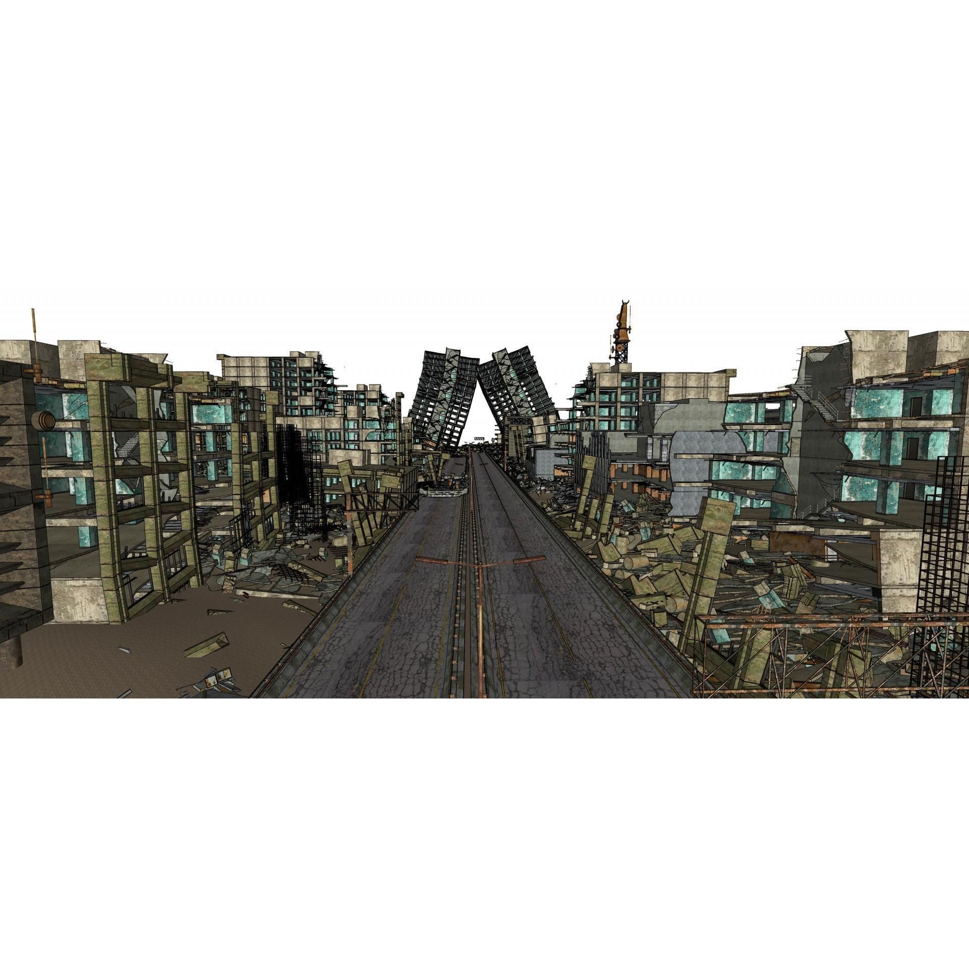 Ruined Cityscape - Game-Ready 3D Model - View 19