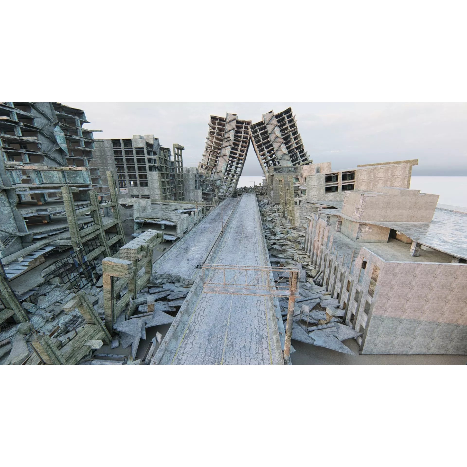 Ruined Cityscape - Game-Ready 3D Model - View 2