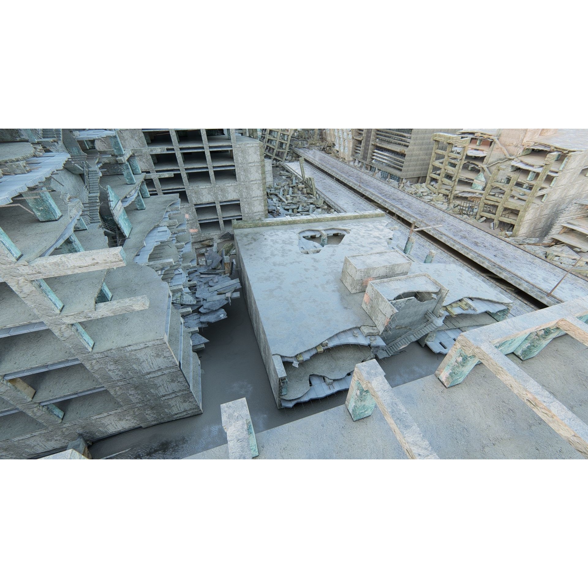 Ruined Cityscape - Game-Ready 3D Model - View 4