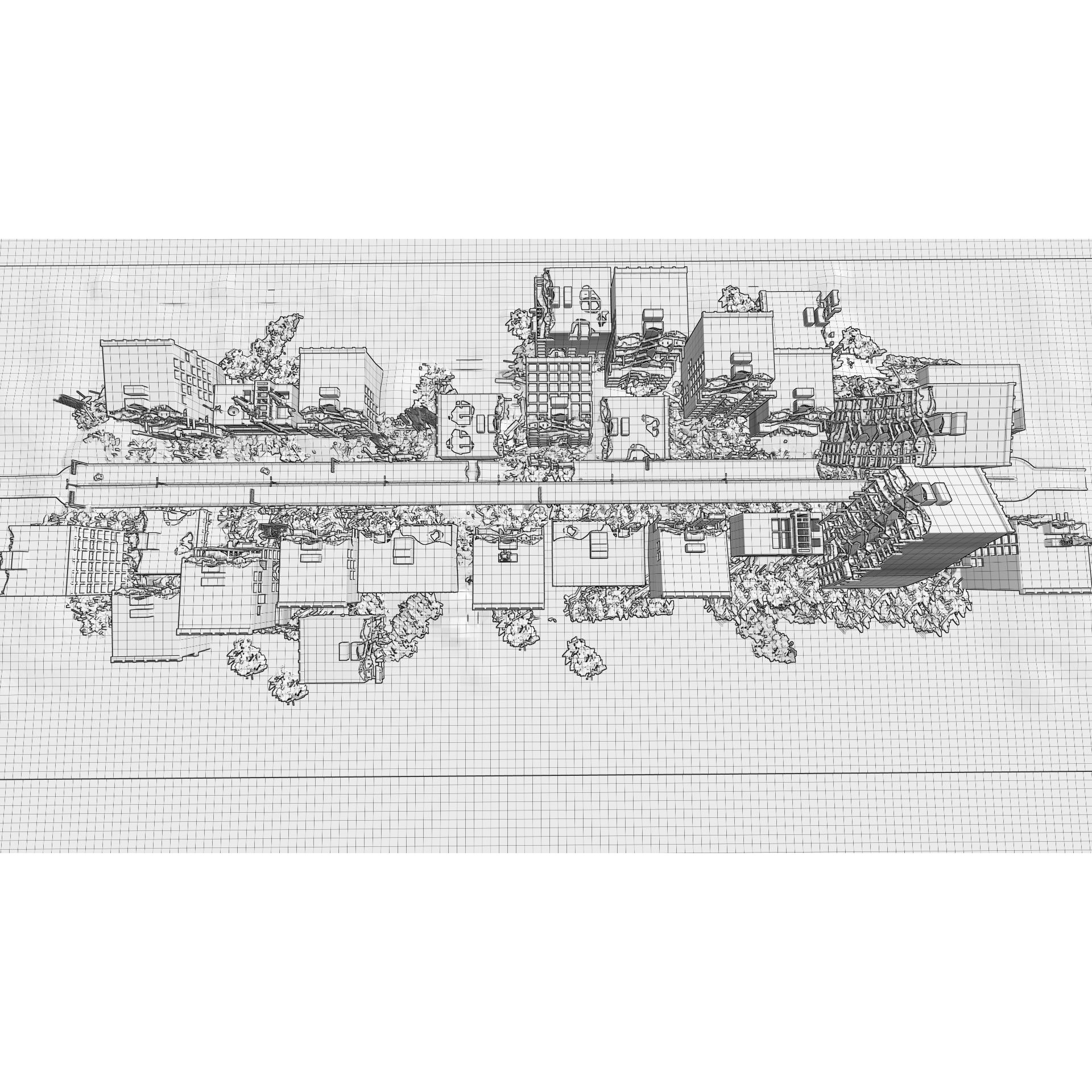 Ruined Cityscape - Game-Ready 3D Model - View 9