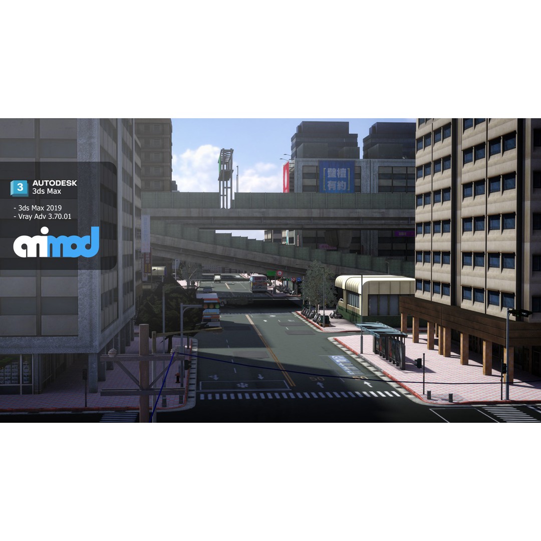 Street MRT 3D Model – Realistic Cityscape Asset, FBX & Max - View 3