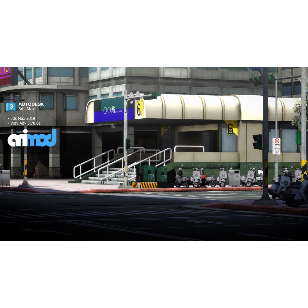 Street MRT 3D Model – Realistic Cityscape Asset, FBX & Max - View 6