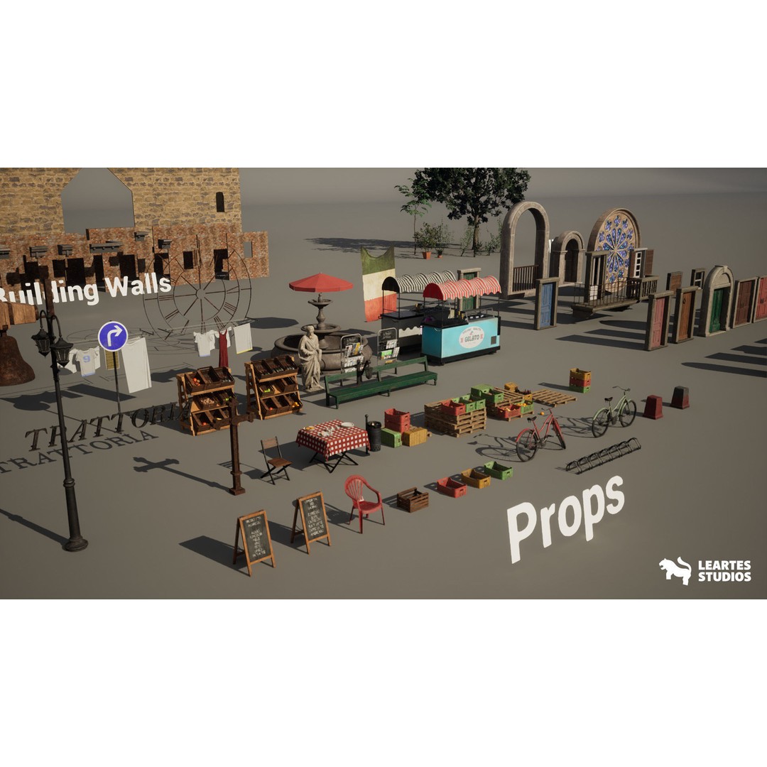 Italian Alley Environment 3D Model – Low Poly Game Ready Asset, FBX