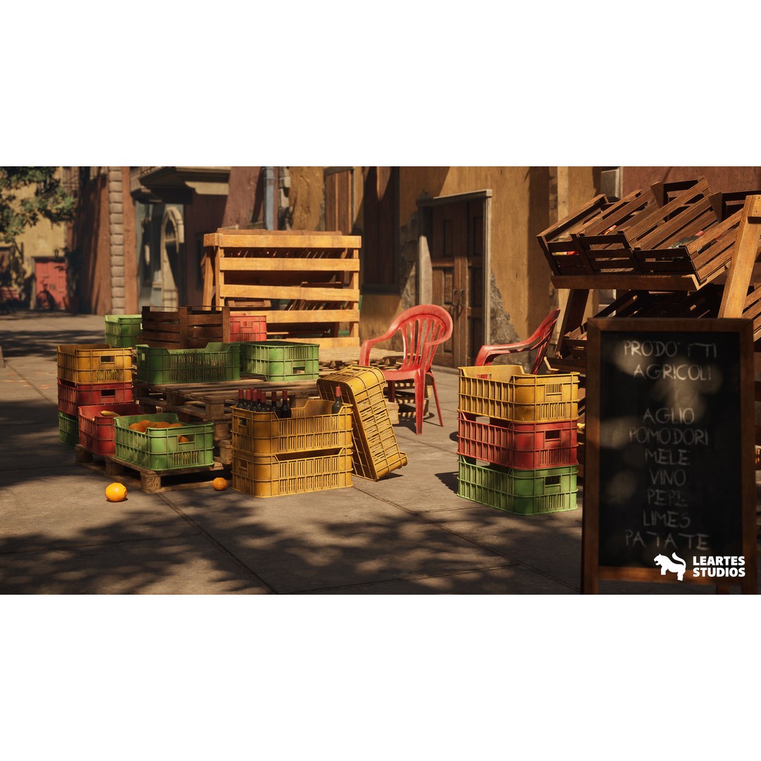 Italian Alley Environment 3D Model – Low Poly Game Ready Asset, FBX - View 11