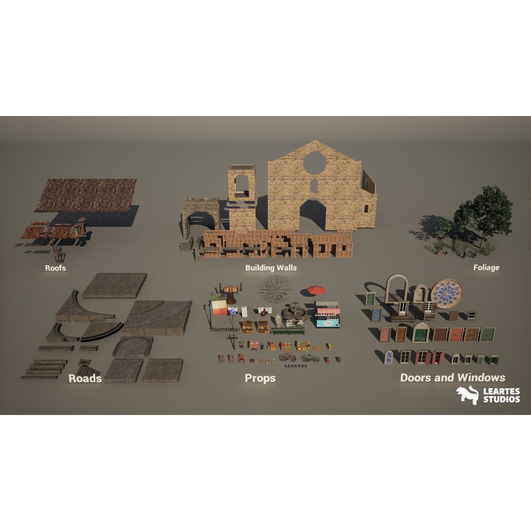 Italian Alley Environment 3D Model – Low Poly Game Ready Asset, FBX - View 19