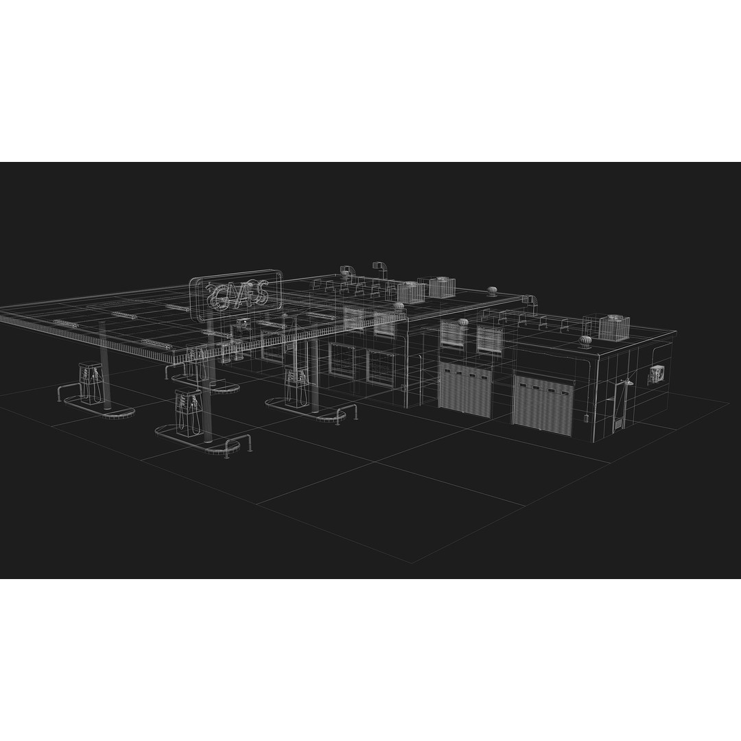 Gas Station 3D Model – Low Poly Game Asset, PBR, Unreal Engine