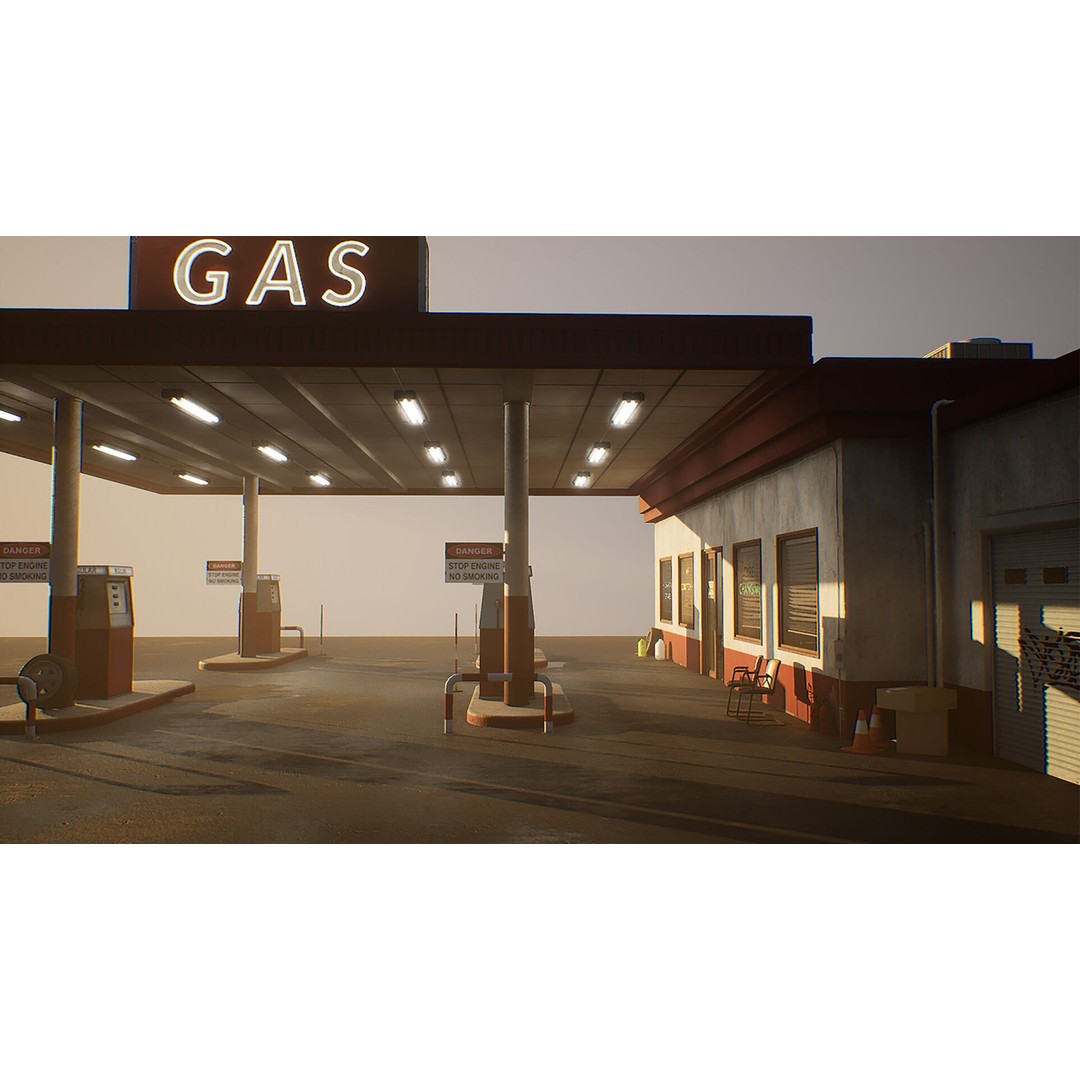 Gas Station 3D Model – Low Poly Game Asset, PBR, Unreal Engine - View 12