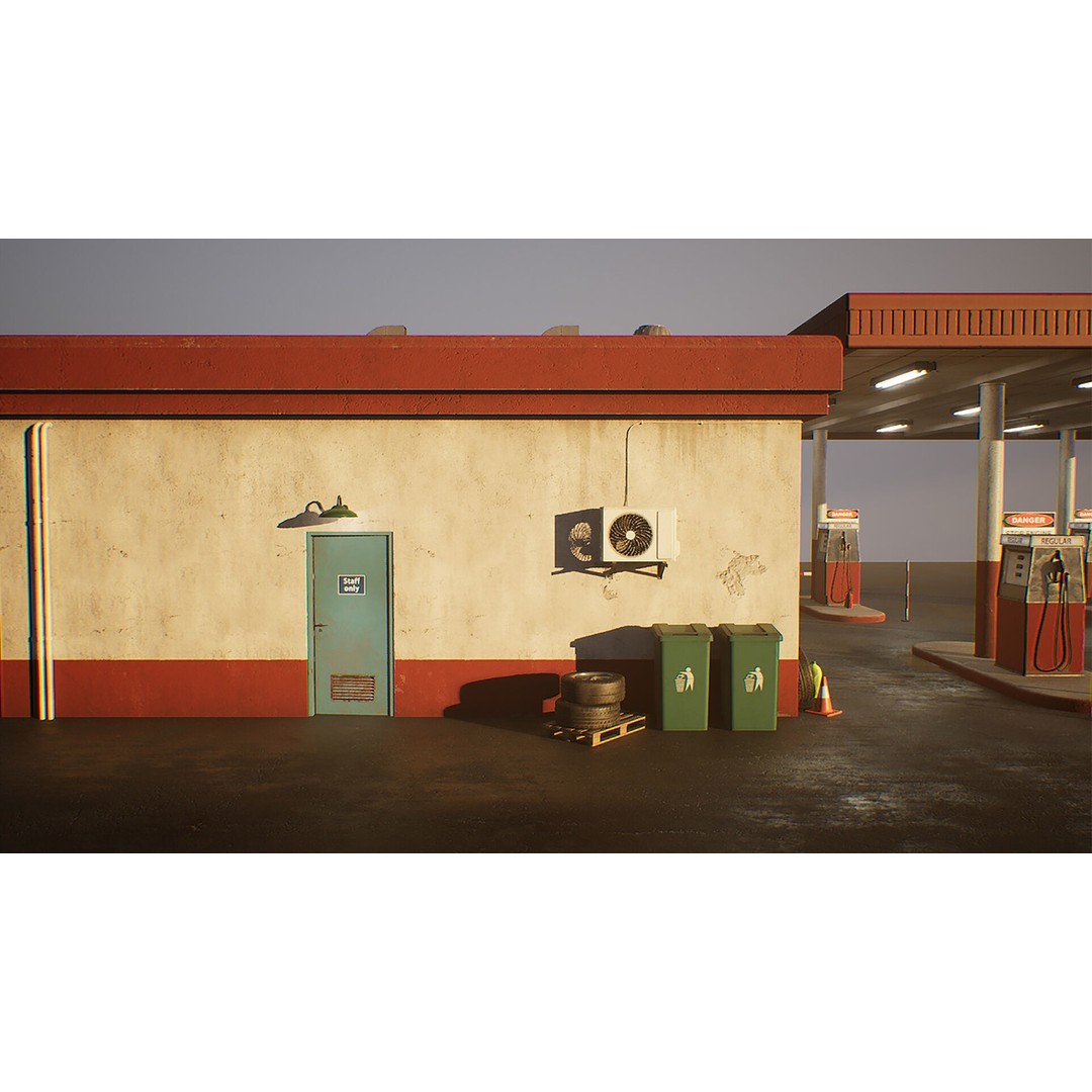 Gas Station 3D Model – Low Poly Game Asset, PBR, Unreal Engine - View 14