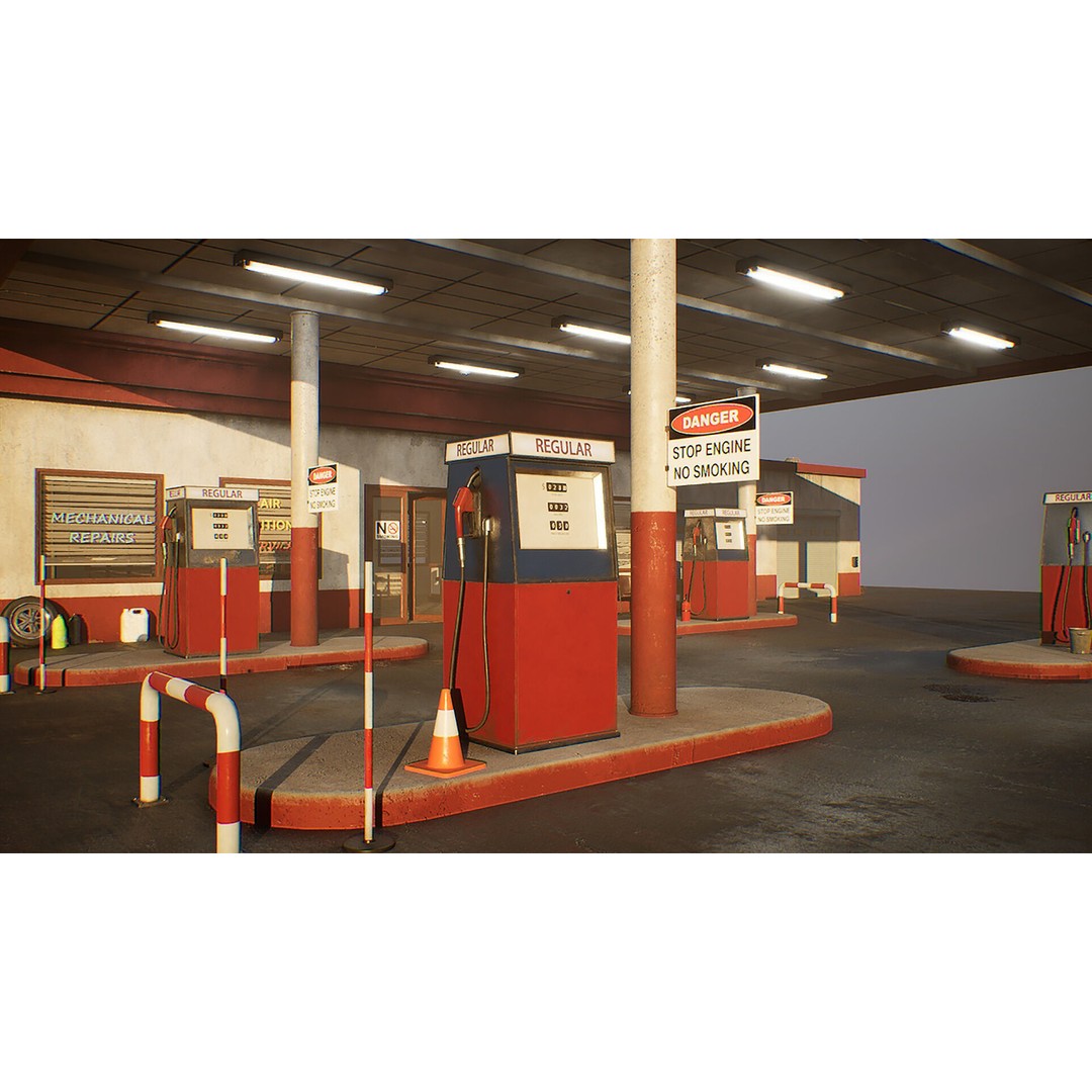 Gas Station 3D Model – Low Poly Game Asset, PBR, Unreal Engine - View 16
