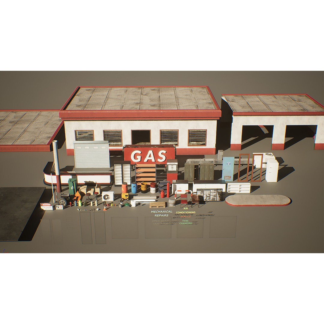 Gas Station 3D Model – Low Poly Game Asset, PBR, Unreal Engine - View 17