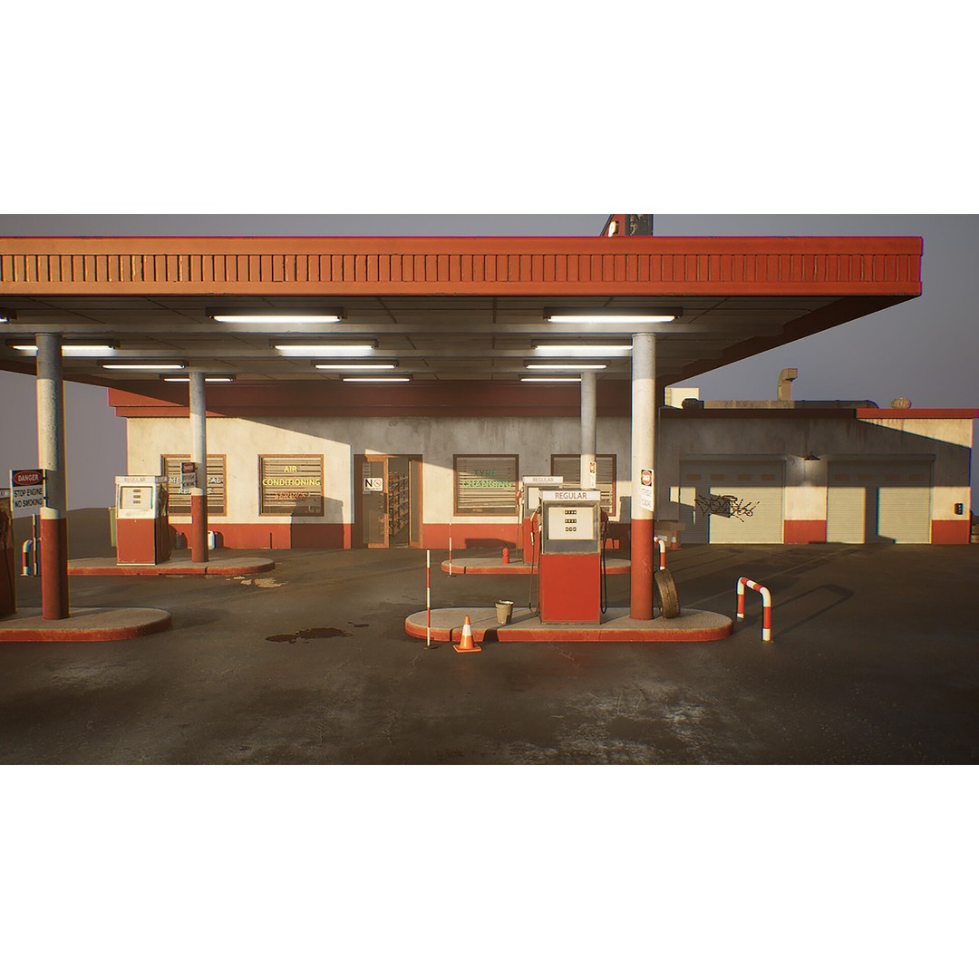 Gas Station 3D Model – Low Poly Game Asset, PBR, Unreal Engine - View 18