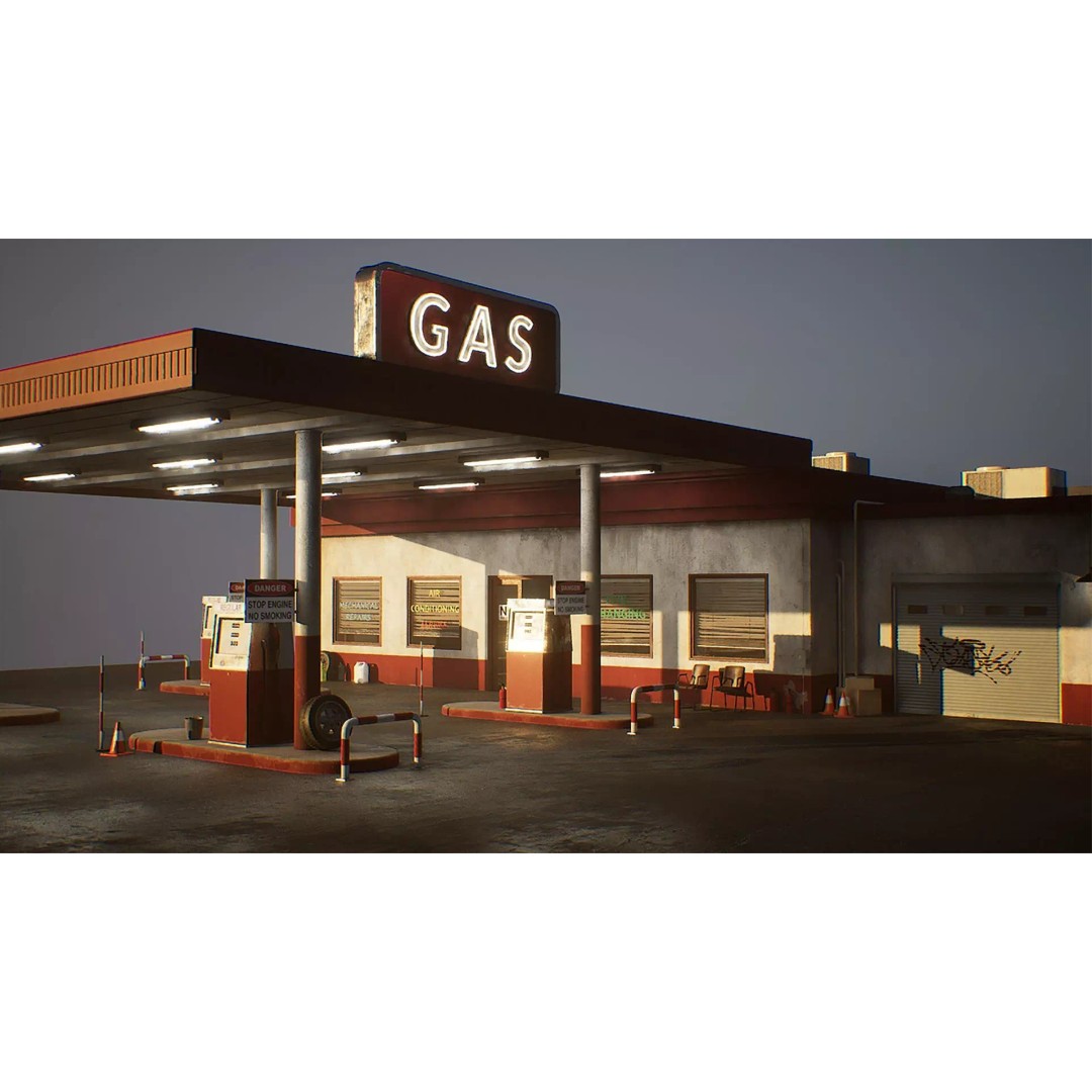 Gas Station 3D Model – Low Poly Game Asset, PBR, Unreal Engine - View 2