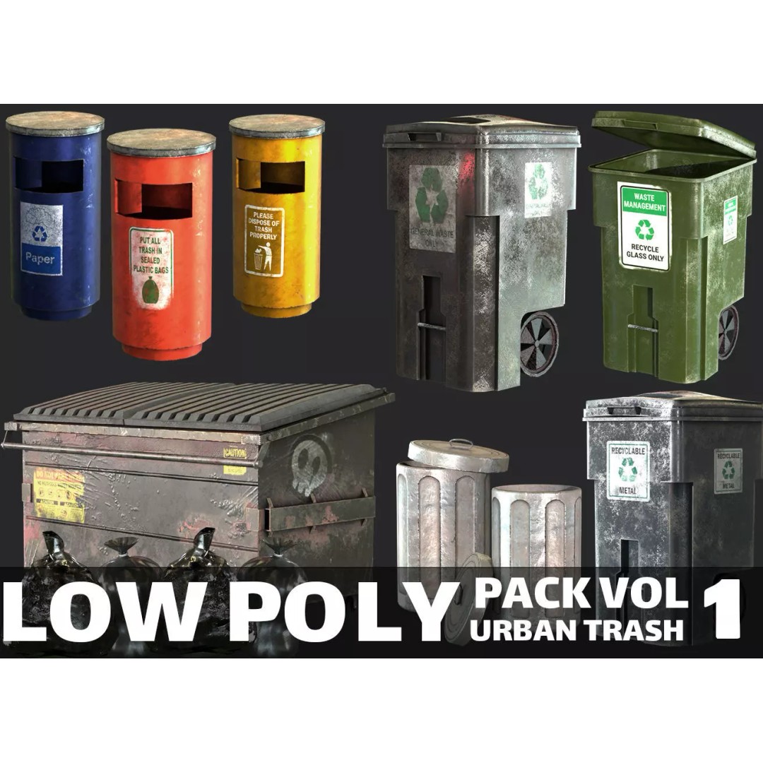 Urban Trash Pack 3D Model – Low Poly Game Asset with PBR Textures - View 2