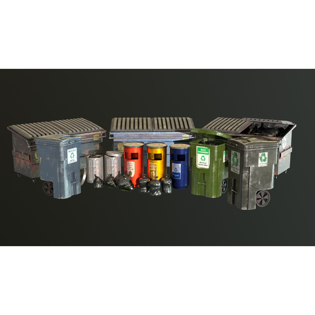 Urban Trash Pack 3D Model – Low Poly Game Asset with PBR Textures - View 3