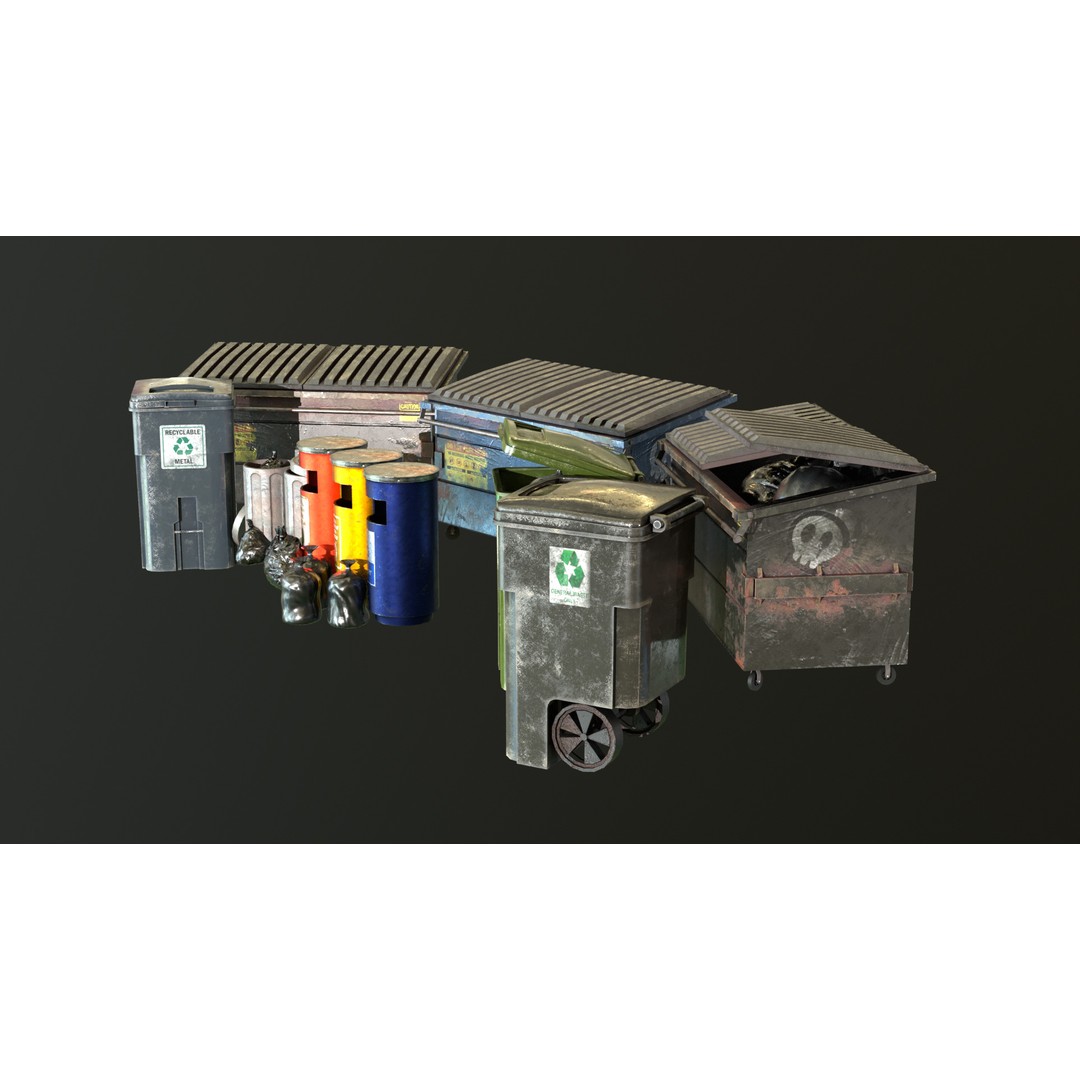 Urban Trash Pack 3D Model – Low Poly Game Asset with PBR Textures - View 4