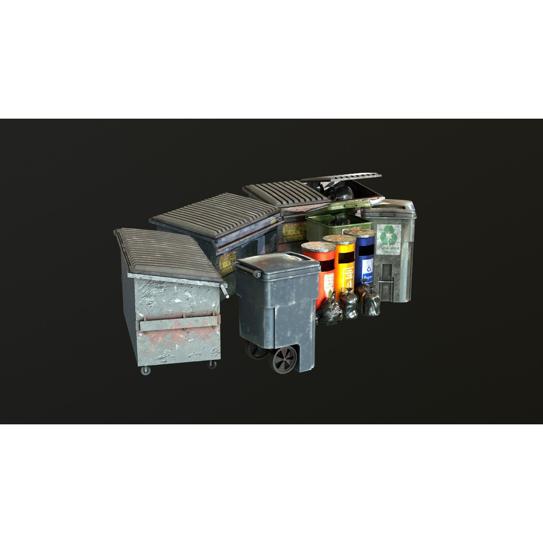 Urban Trash Pack 3D Model – Low Poly Game Asset with PBR Textures - View 6