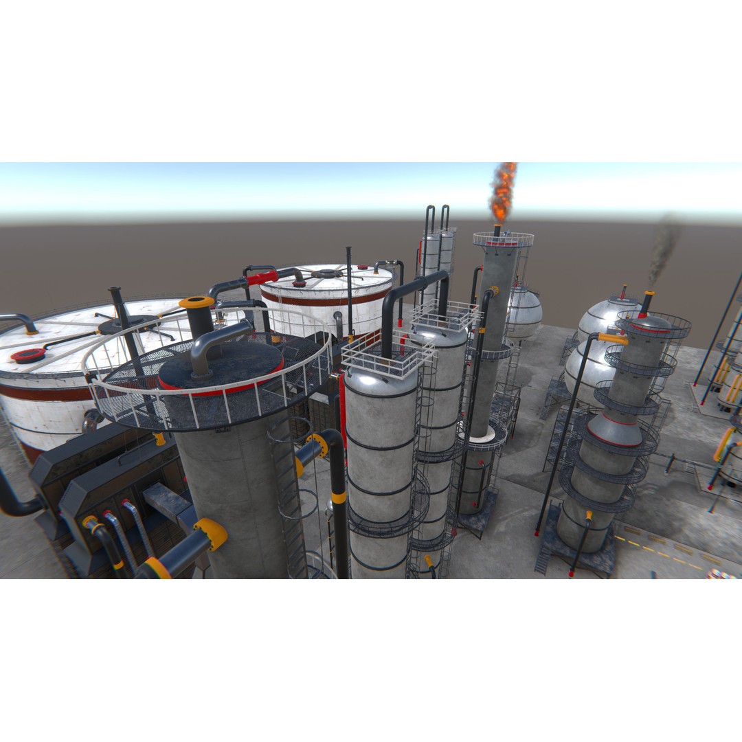 Modular Oil Refinery 3D Model – Low Poly Industrial Asset, FBX - View 10