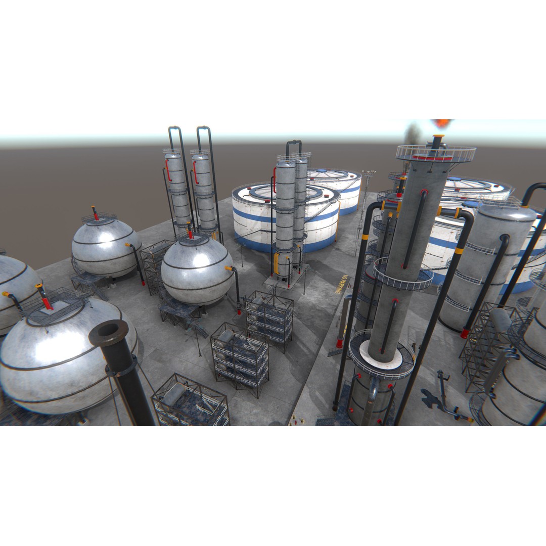 Modular Oil Refinery 3D Model – Low Poly Industrial Asset, FBX - View 12