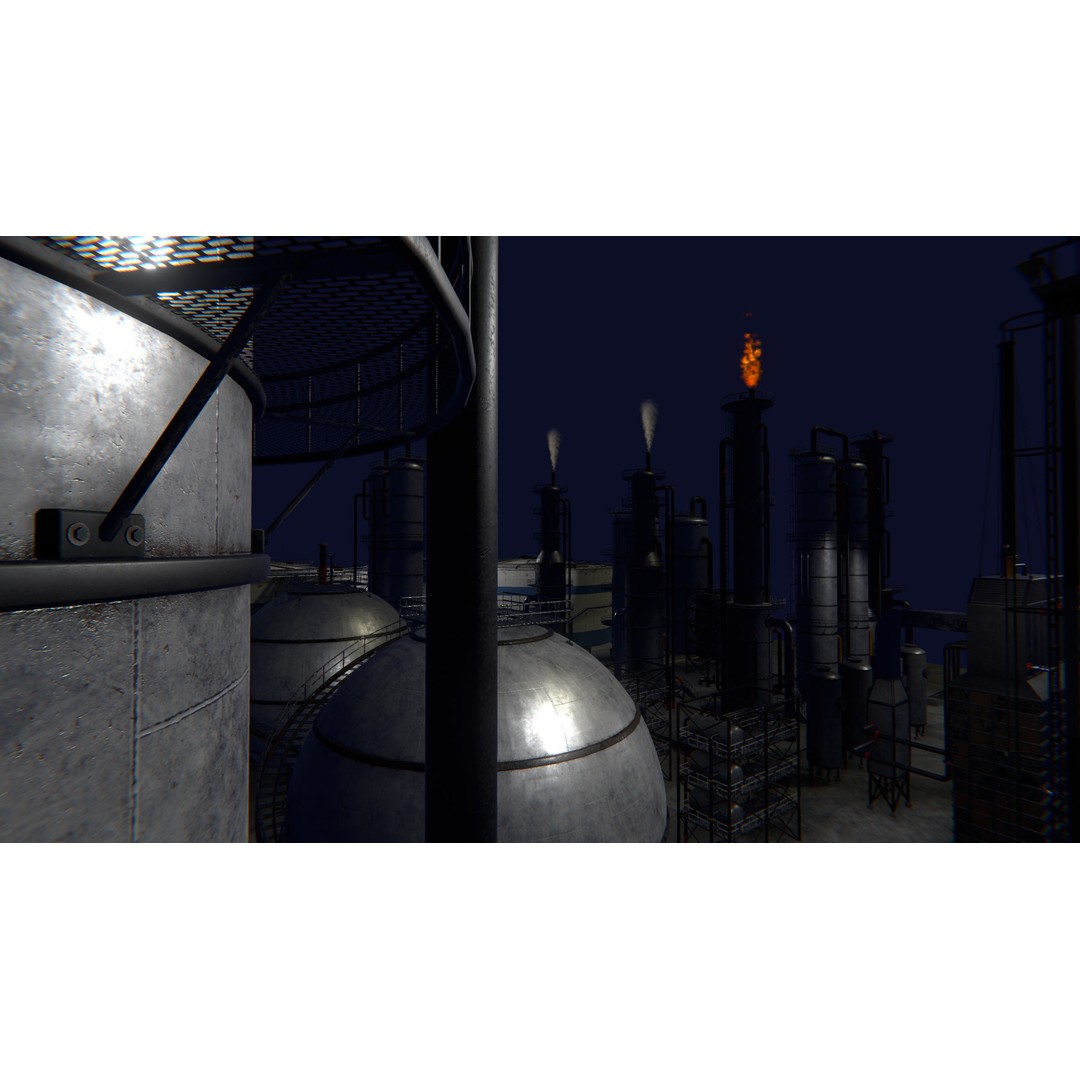 Modular Oil Refinery 3D Model – Low Poly Industrial Asset, FBX - View 13