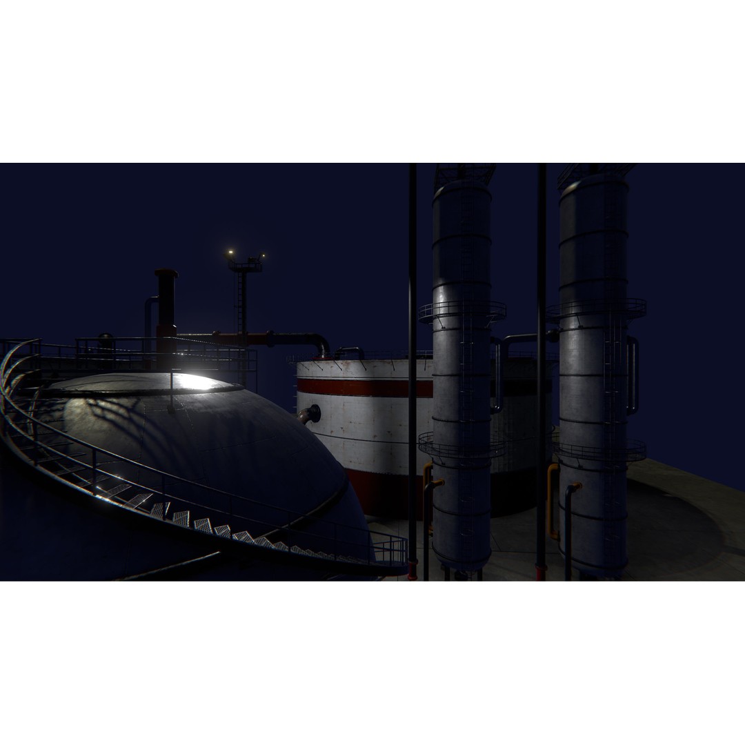 Modular Oil Refinery 3D Model – Low Poly Industrial Asset, FBX - View 14