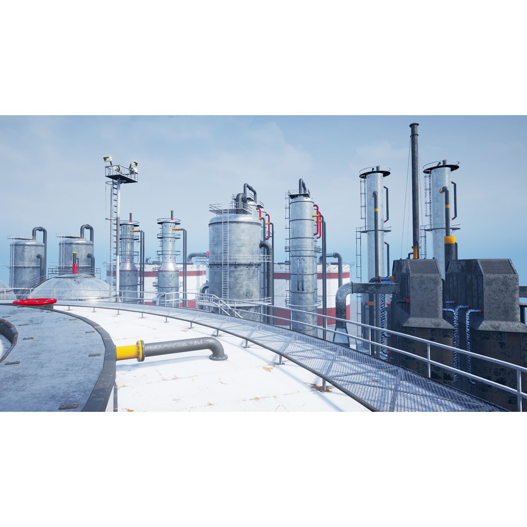 Modular Oil Refinery 3D Model – Low Poly Industrial Asset, FBX - View 25