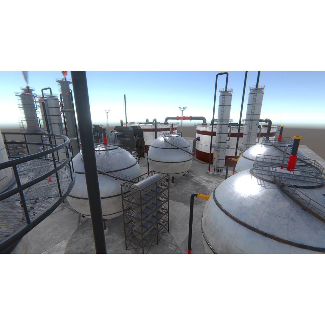 Modular Oil Refinery 3D Model – Low Poly Industrial Asset, FBX - View 3