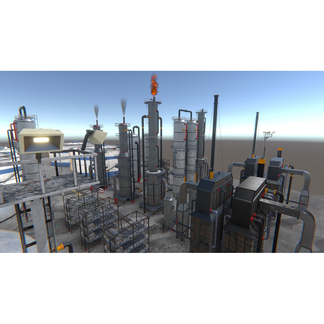Modular Oil Refinery 3D Model – Low Poly Industrial Asset, FBX - View 4