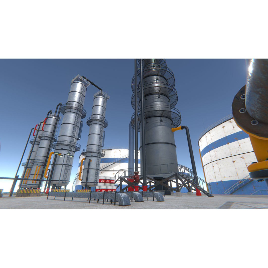 Modular Oil Refinery 3D Model – Low Poly Industrial Asset, FBX - View 7