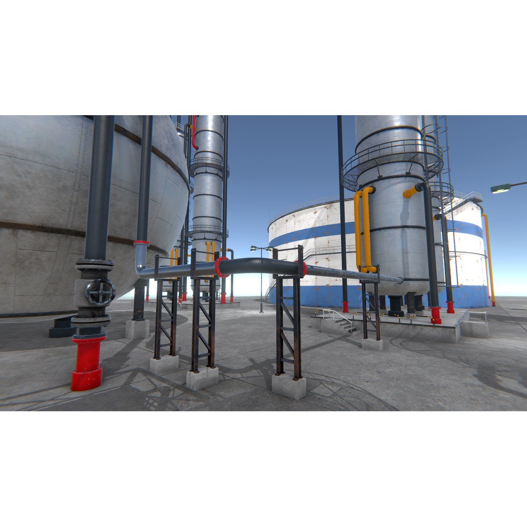 Modular Oil Refinery 3D Model – Low Poly Industrial Asset, FBX - View 9
