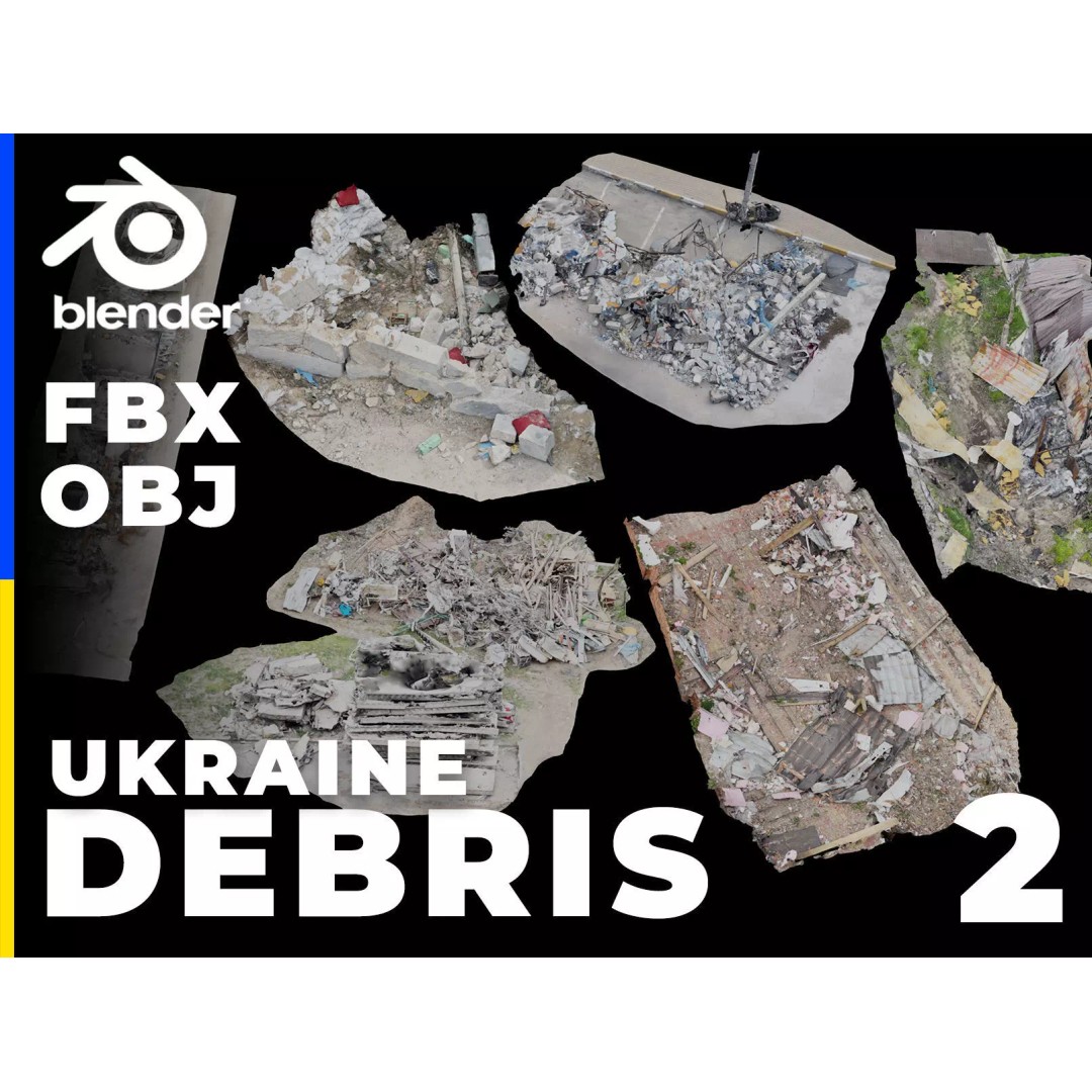 Ukraine Debris 3D Model – Low Poly Game Asset, FBX, Blender - View 2