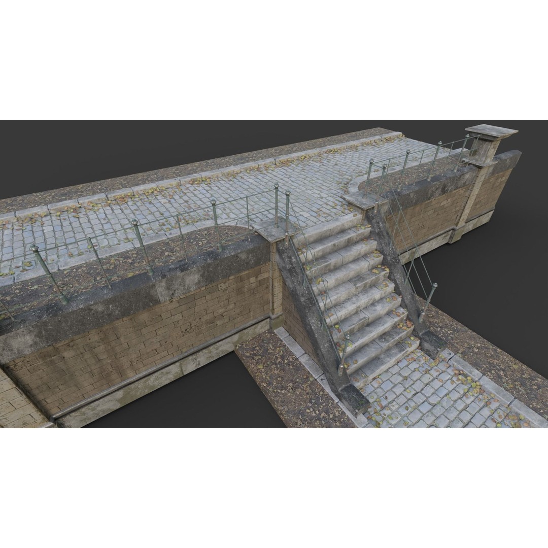 Cemetery Roads and Fences 3D Model – Low Poly Kit, FBX & OBJ Formats