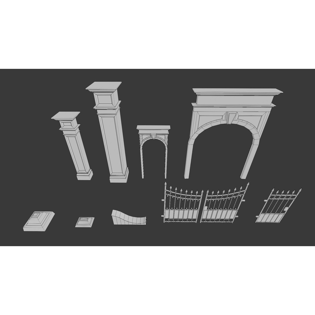 Cemetery Roads and Fences 3D Model – Low Poly Kit, FBX & OBJ Formats - View 10