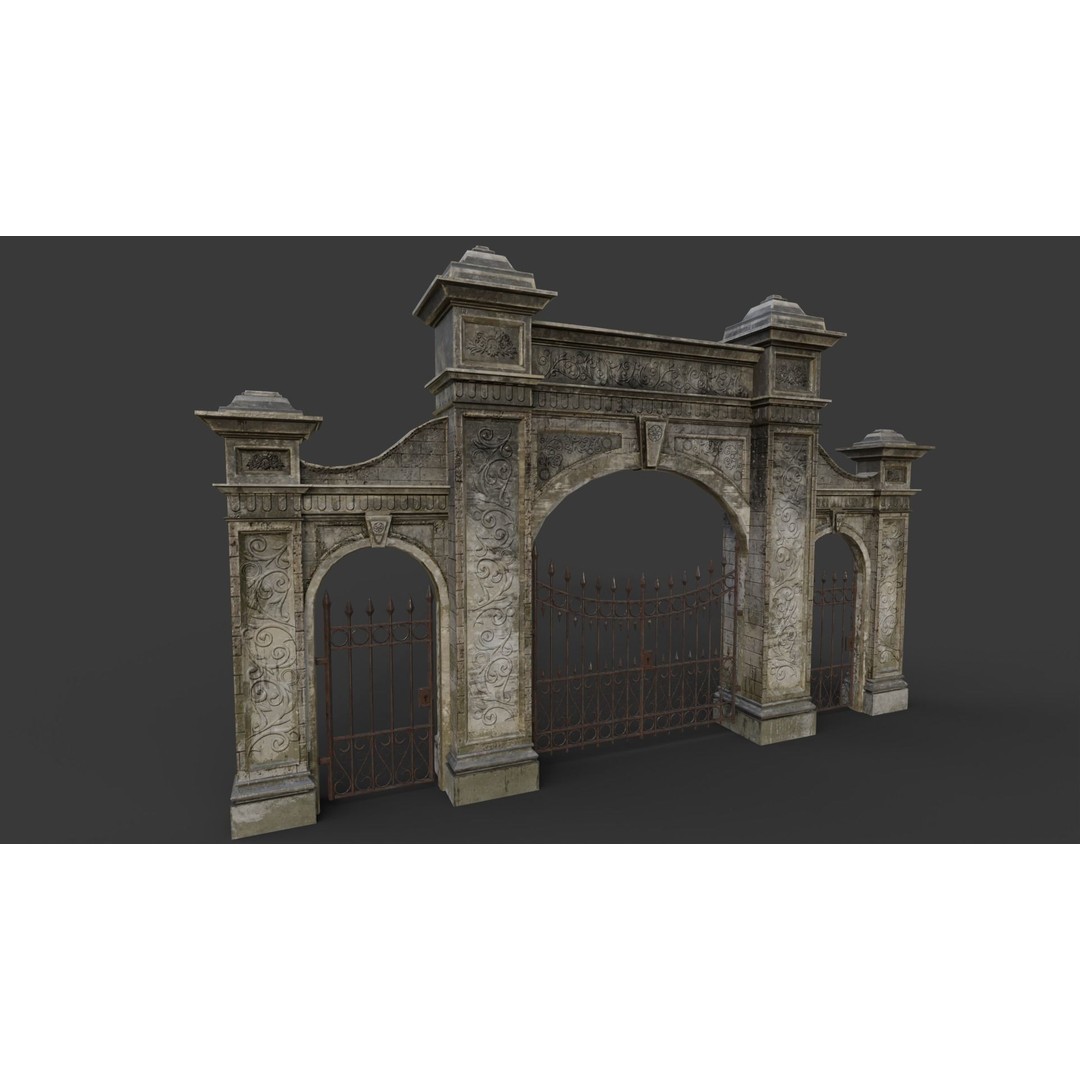 Cemetery Roads and Fences 3D Model – Low Poly Kit, FBX & OBJ Formats - View 11