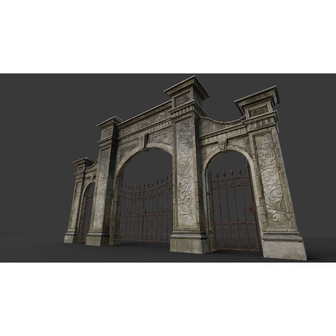 Cemetery Roads and Fences 3D Model – Low Poly Kit, FBX & OBJ Formats - View 13