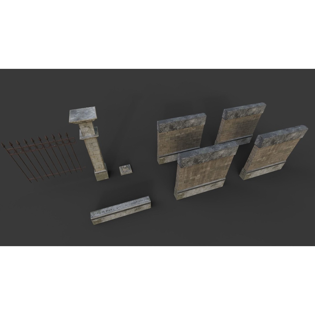 Cemetery Roads and Fences 3D Model – Low Poly Kit, FBX & OBJ Formats - View 21