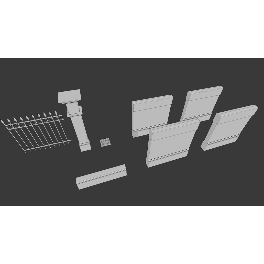 Cemetery Roads and Fences 3D Model – Low Poly Kit, FBX & OBJ Formats - View 22