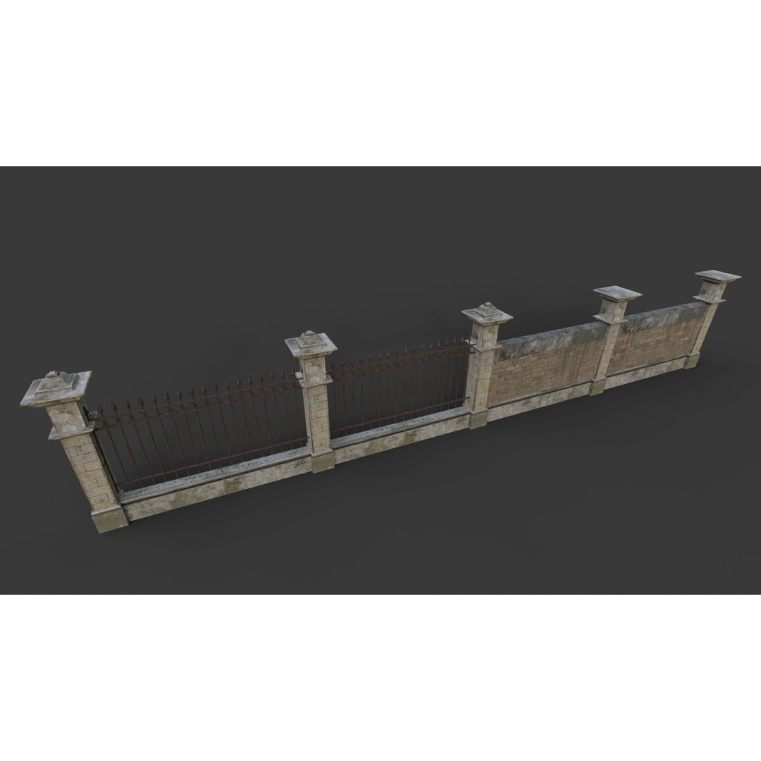 Cemetery Roads and Fences 3D Model – Low Poly Kit, FBX & OBJ Formats - View 23