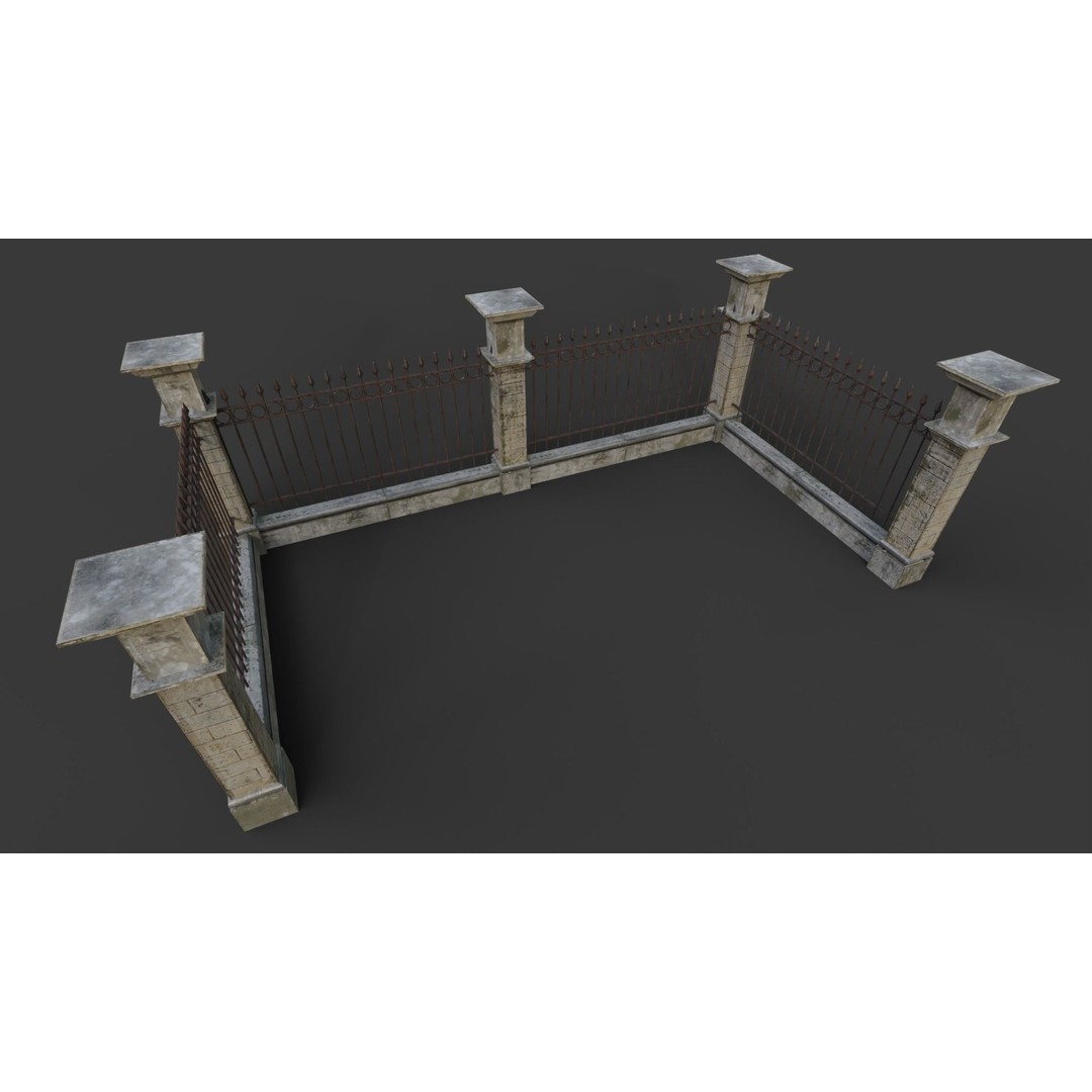 Cemetery Roads and Fences 3D Model – Low Poly Kit, FBX & OBJ Formats - View 25