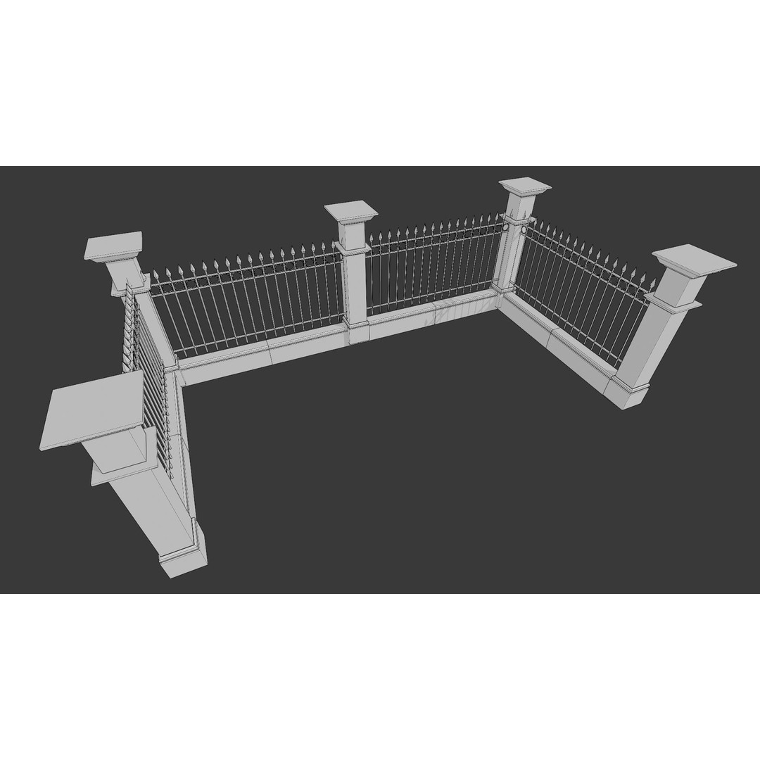 Cemetery Roads and Fences 3D Model – Low Poly Kit, FBX & OBJ Formats - View 26