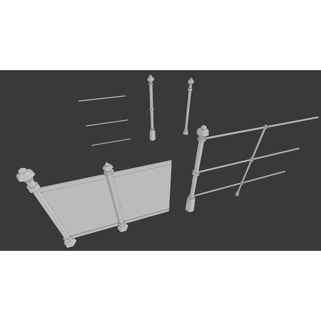 Cemetery Roads and Fences 3D Model – Low Poly Kit, FBX & OBJ Formats - View 28