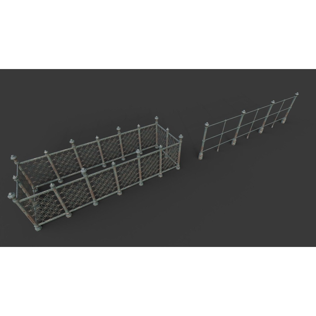 Cemetery Roads and Fences 3D Model – Low Poly Kit, FBX & OBJ Formats - View 29
