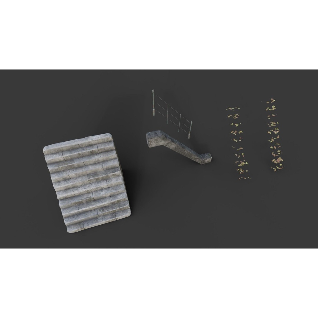 Cemetery Roads and Fences 3D Model – Low Poly Kit, FBX & OBJ Formats - View 31