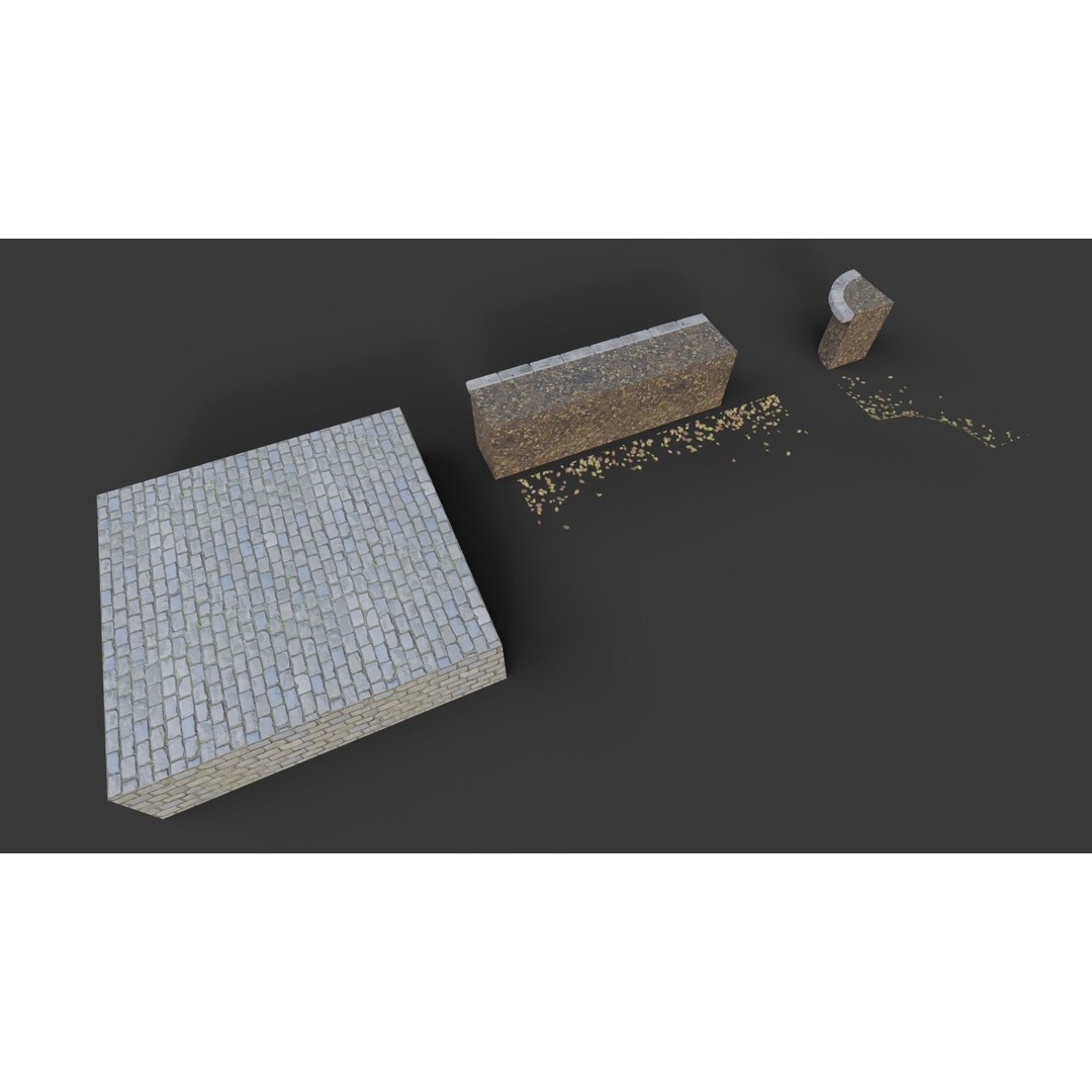 Cemetery Roads and Fences 3D Model – Low Poly Kit, FBX & OBJ Formats - View 35