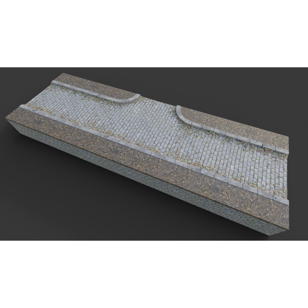 Cemetery Roads and Fences 3D Model – Low Poly Kit, FBX & OBJ Formats - View 39