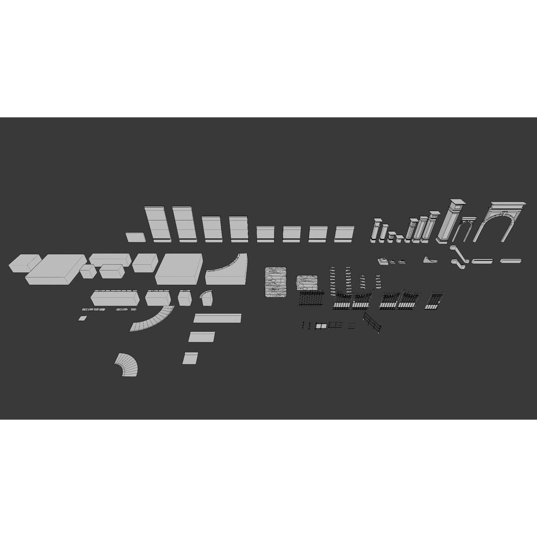 Cemetery Roads and Fences 3D Model – Low Poly Kit, FBX & OBJ Formats - View 4