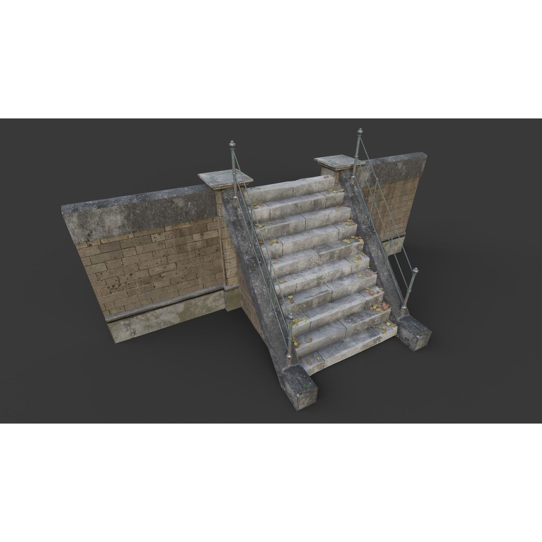 Cemetery Roads and Fences 3D Model – Low Poly Kit, FBX & OBJ Formats - View 40