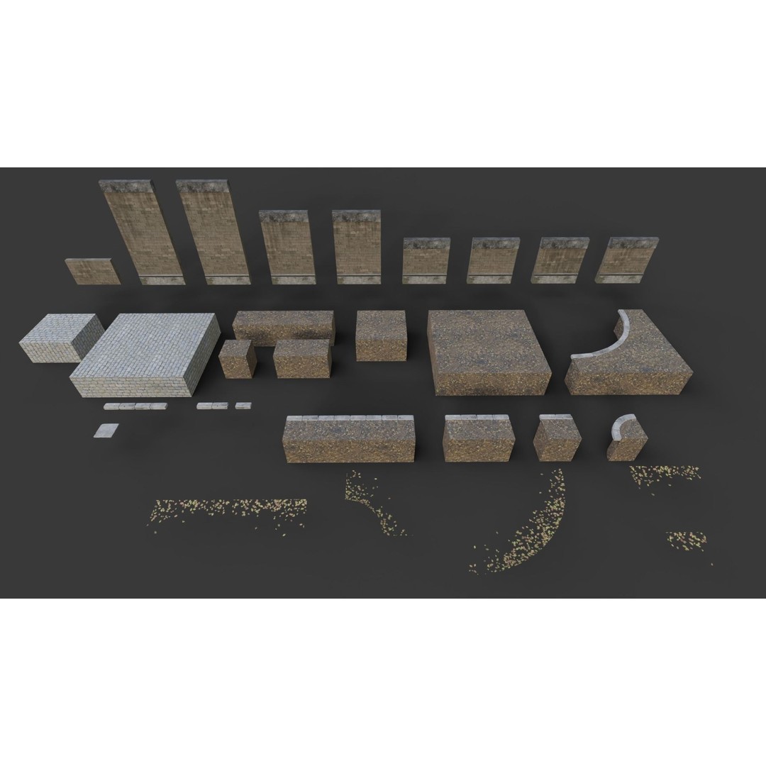 Cemetery Roads and Fences 3D Model – Low Poly Kit, FBX & OBJ Formats - View 5