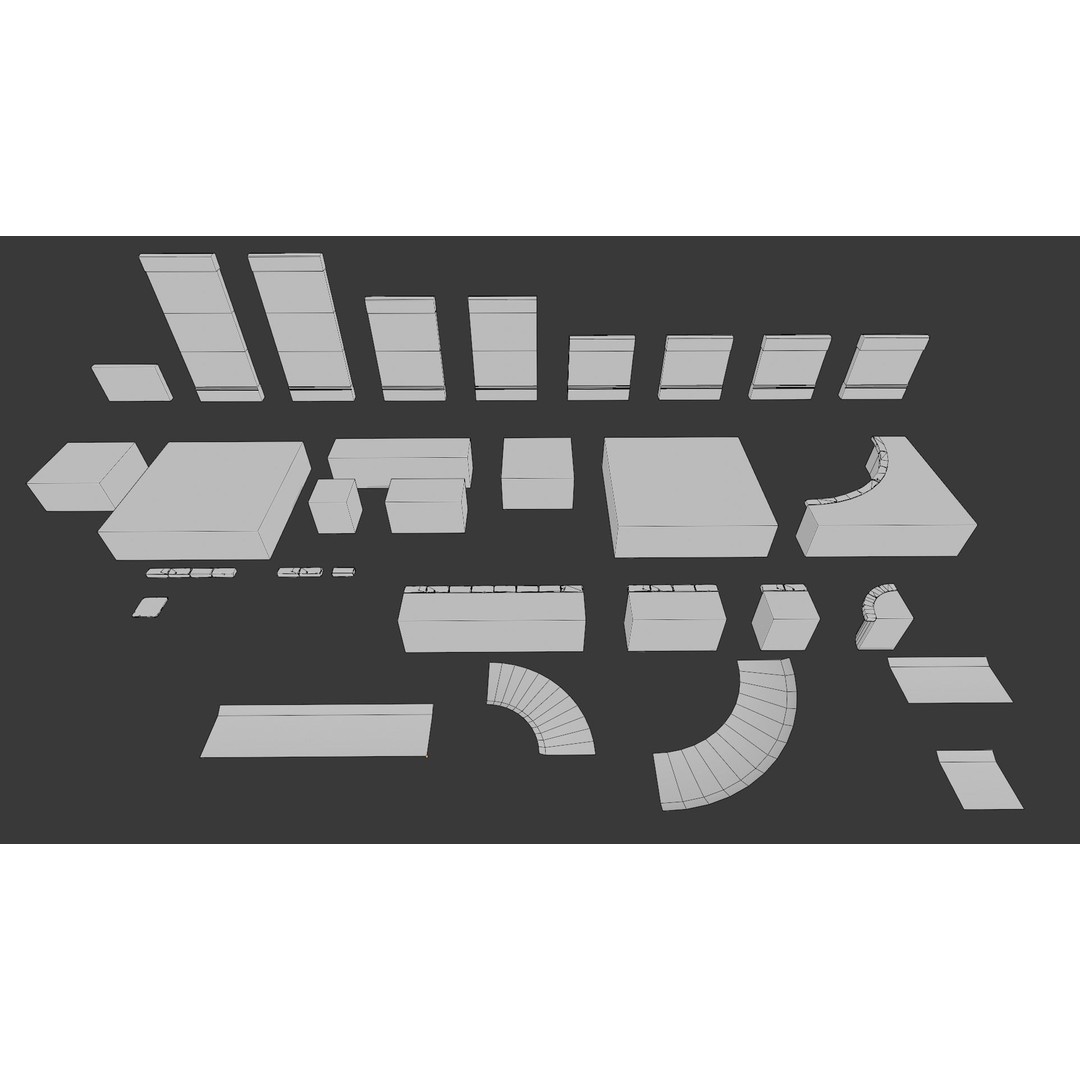 Cemetery Roads and Fences 3D Model – Low Poly Kit, FBX & OBJ Formats - View 6