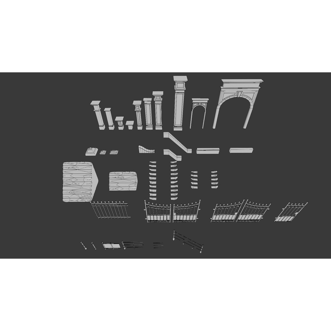 Cemetery Roads and Fences 3D Model – Low Poly Kit, FBX & OBJ Formats - View 8